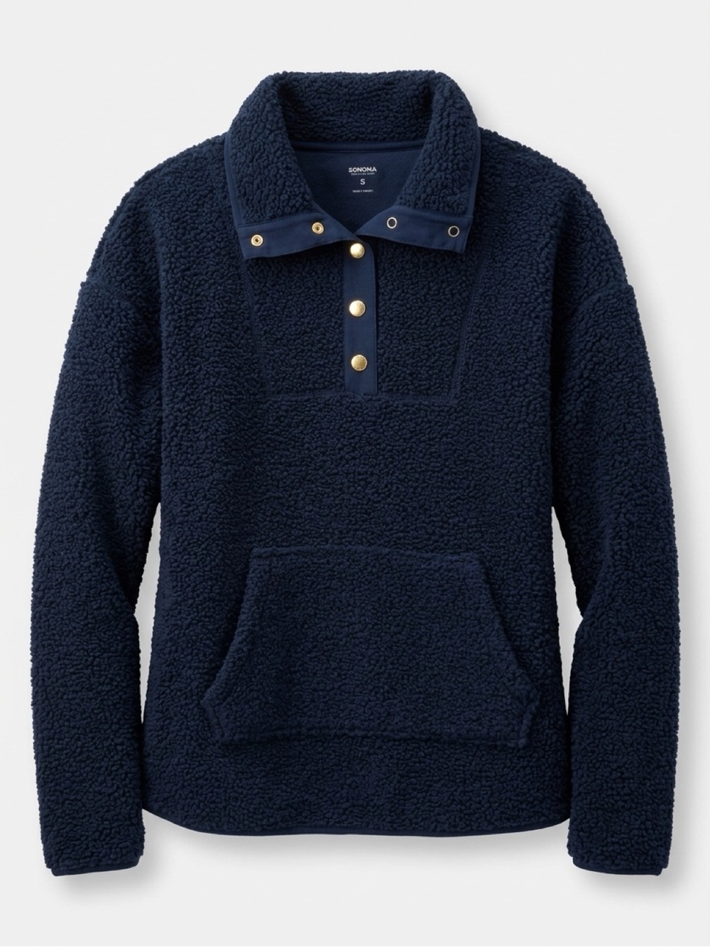 Sonoma Navy Sherpa Snap-Front Pullover Hoodie